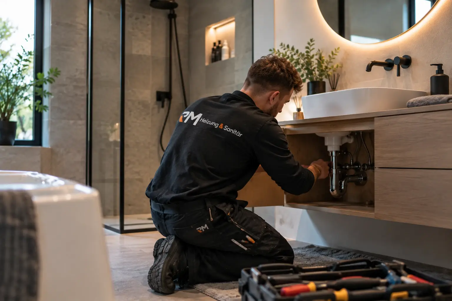 Monteur von RM Heizung & Sanitär bei der Arbeit